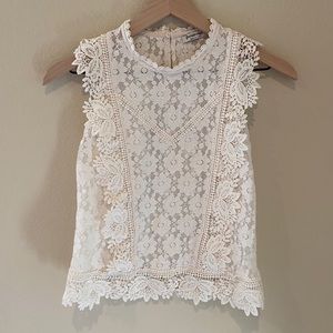 Stradivarius See-through Cream Lace Top